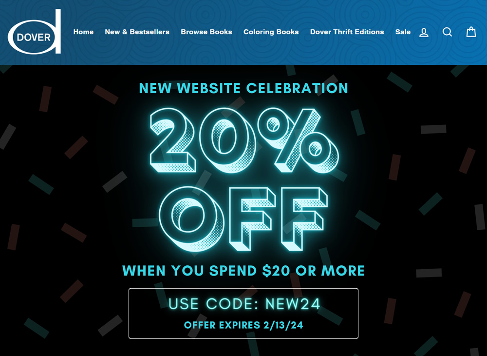 Visit Dover's New Website - Get 20% Off with Code NEW24